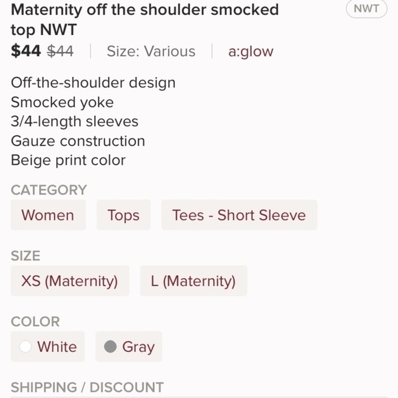Maternity off the shoulder smocked top - Picture 4 of 4